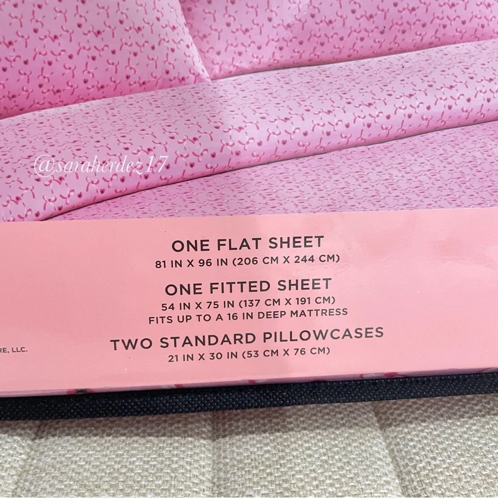 NEW Juicy Couture Full Sheet‎ Set Pink Bows Hearts 4 Piece Bedding
